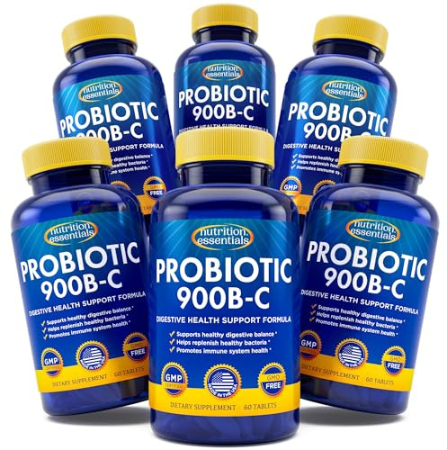 Nutrition Essentials Probiotics for Women and Men with Natural Lactase Enzyme & Prebiotic Fiber for Digestive Health - 80percent + Stronger Supplement for Gut Health Support - 6 Count of 60 Tablets