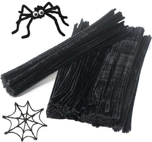 Black Pipe Cleaners for Craft, 50 Thick Long Chenille Stems 30cm x 6mm