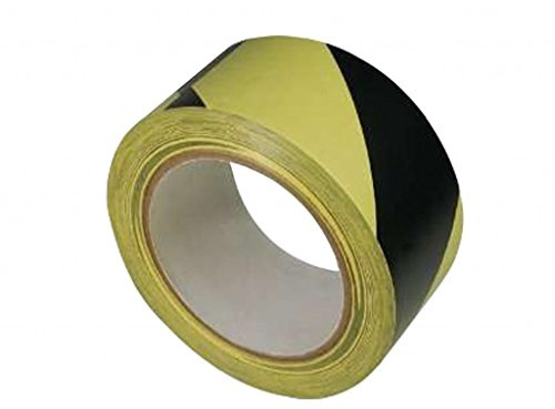 Hazard Warning Tape - 50mmx33m (2x108'3). Black & Yellow Vinyl Safety Tape for Marking Floors & Dangerous Areas. Strong Durable Striped Adhesive Tape for Marking Equipment. Internal & External Use as Lane & Line Marking Tape. Prompt Delivery
