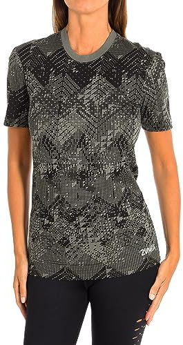 Z2T00161 Sport-T-Shirt für Damen mit kurzen Ärmeln und Rundhalsausschnitt, Schwarz / Grün, X-Small