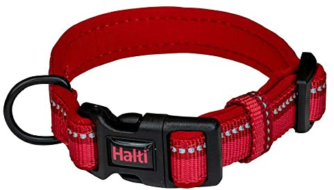 HALTI komforthalsband – hundhalsband med neoprenstoppning, 3M-reflektortyg och justerbar rem. Lämplig för små hundar och valpar (storlek S, röd)