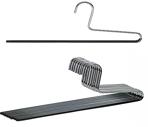 Mawa by Reston Lloyd Trouser Series Non-Slip Space-Saving Clothes Hanger with Single Rod for Pants, Style KH/1, Set of 10, Black
