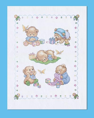 Tobin Bears Stamped for Cross Stitch Baby Quilt Kit,Baby Bears,43 x 34,T21705