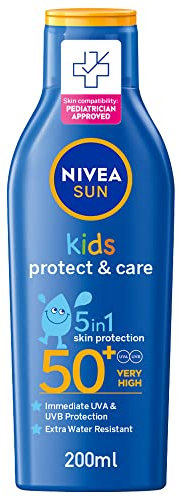 NIVEA Sun Kids Protect & Care SPF 50+ Lotion (200ml), Moisturising Sun Cream Protects Delicate Skin Against Sunburn and Long-Term UV Damage, Fast-Absorbing Sun Lotion
