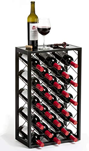 Mango Steam 23 Bottle Wine Rack with Glass Table Top, Black