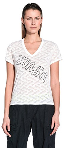 Zumba Fitness T-Shirt Oh-So-Comfy Burnout V-Neck - Camiseta de Fitness para Mujer, Color Blanco, Talla L