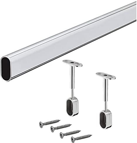 Tubo de Mueble Oval Barra de Armario Percha 1200mm Incl. 2 Unid. Soporte de Tubo para Armario para Montaje en el Techo Acero Cromado Tubo de Armario 30 X 15mm Möbelbeschläge Von Gedotec