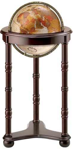 Replogle Lancaster—Bronze Metallic, Dark Cherry Wood Finish, Floor Model Globe, Perfect for Anyone Looking for a Elegant Floor Standing Globe That Fits Small Spaces (12/30 cm diameter)