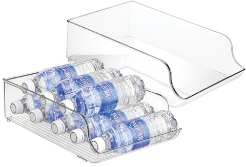 iDesign Plastic Water Bottle Organizer for Fridge, Bottle Holder for Kitchen and Pantry, Clear, 2-Pack
