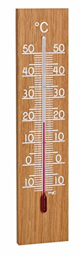 TFA Dostmann Innen-Außen-thermometer aus Holz, 12.1054, zur Messung der Innen- oder Außentemperatur, für Keller, Garage, Garten geeignet, aus Eiche, 20cm hoch, braun