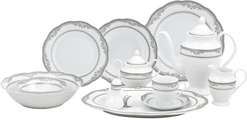 Lorenzo Import Victoria 57-Piece Wavy Porcelain Dinnerware Set
