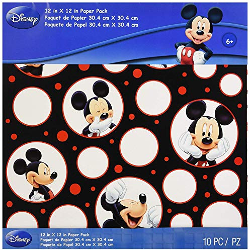 EK Success Mickey Mouse Black/White/Red Paper Pack, 10 Sheets, 2 Each/5 Textured Papers, 12-x-12-Inch