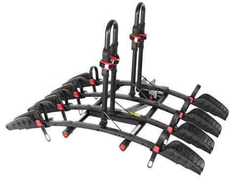 Trimax RMBR4 - Road-MAX Hitch Mount Tray - 4 Bike Rack Hitch Mount for SUV, Truck, Van - Foldable, Locking Arms, 2 Receiver - 1 Rack