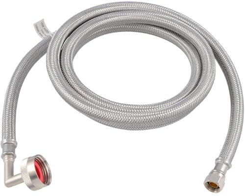 Eastman 6 foot Dishwasher Supply Line, 3/8 Inch Compression x 3/4 Inch FHT Elbow, Braided Stainless Steel Dishwasher Connectors, 41043