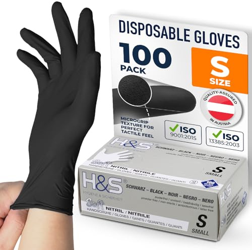 ISC Hygiene & Safety nitrilhandskar S, engångshandskar, engångshandskar, matlagningshandskar livsmedel - 100 st storlek 7 small svart - puderfri latexfri - gummihandskar engångs | Latexfria, engångshandskar, nitrilhandskar, gummihandskar, puderfria