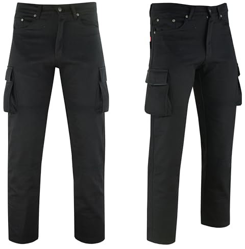 Texpeed Aramid Cargo Motorradhose mit Protektoren - Herren Motorrad schützende Jeans - Rüstung Schutz enthalten (EN 1621-1) - Schwarz