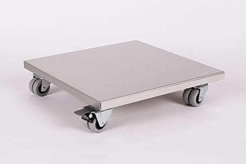 Möbelroller/Pflanzenroller (Profi) 40x40 cm, Edelstahl, 300kg, Doppelrollen + Bremse, Marke: Szagato, Made in Germany (Design-Pflanzenroller Transportroller Rollbrett)