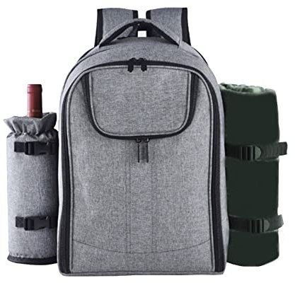 Fulenyi Picknick-Rucksack für 4, Picknickkorb für 4 Personen mit Kühlfach | Besteckfach, tragbar für , Picknick, Reisen, Fleecedecke