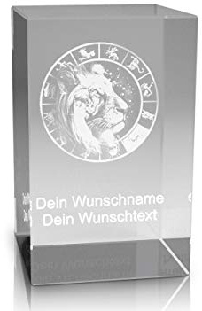 VIP-LASER 3D Glas Kristall Quader XL Sternzeichen HQ Löwe/Lion mit kostenloser Gravur von Deinem Wunschnamen und Datum