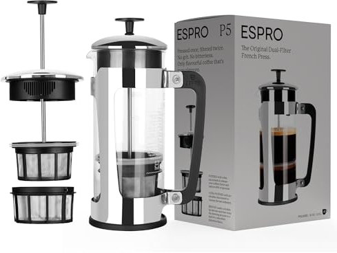 ESPRO P5 French Press Kaffeemaschine, 532 ml – Tee- und Kaffeebereiter mit doppelter Mikrofilterung, brühfrei von Kaffeesatz und Bitterstoffen, langlebiges Gehäuse aus Edelstahl (polierter Edelstahl)