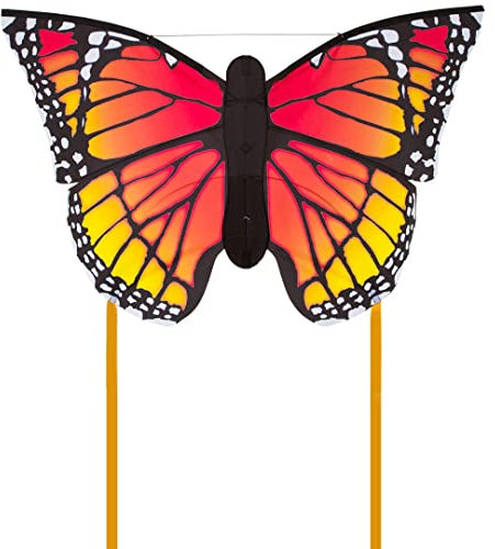 HQ 106544 - Butterfly Monarch L, Kinderdrachen Einleiner, ab 5 Jahren, 80x130cm und 2x600cm Drachenschwanz, inkl. 17kp Polyesterschnur 40m auf Spule, 2-5 Beaufort