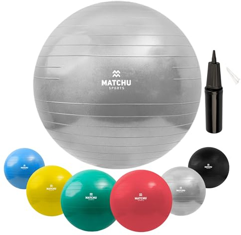 MATCHU - Ballon Grossesse - Balon Pilates - Ballon Gym - Swiss Ball - Ballon Fitness - Disponible en 45-85 CM - Y Compris La Pompe - (Argent - 65 CM)