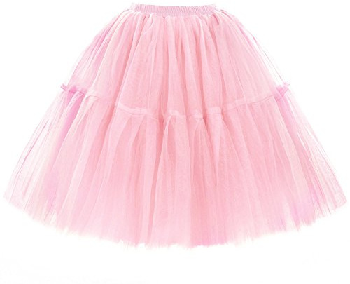 Babyonline Damen Tüllrock 5 Lage Prinzessin Kleider Knielang Petticoat Ballettrock Unterrock Pettiskirt Swing One Size - Rosa