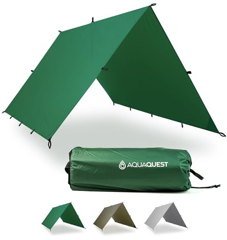 Aqua Quest Guide Telone Quadrato 3 x 3 m - Telo di Ripstop Nylon Ultra-Leggero, Impermeabile Sovratelo per Tenda per Trekking - Ideale per l'Amaca (Verde)