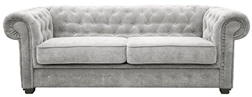 Sofas and More Chesterfield Style Sofa bed Venus 3 Seater 2 Seater Fabric Light Grey Settee (3seater, Light Grey)