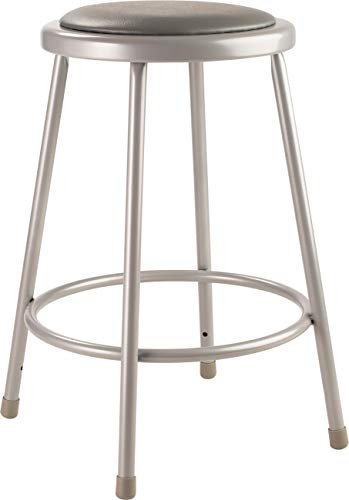 National Public Seating 6424 Grey Steel Stool with 24 Vinyl Upholstered Seat