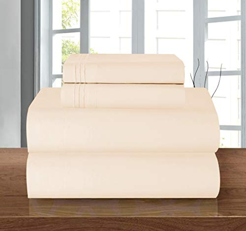 Elegant Comfort Parure de lit 4 pièces en Microfibre de qualité hôtelière 1500, Infroissable, Drap-Housse avec élastique Tout Autour, Poche Profonde jusqu'à 40,6 cm, lit Simple/lit Simple XL, crème