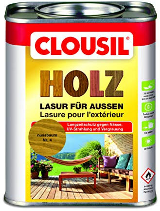 CLOUsil Holzlasur Holzschutzlasur für außen nussbaum Nr. 4, 0.75L: Wetterschutz, UV-Schutz, Nässeschutz und Schimmel für alle Holzarten - in verschiedenen Farben