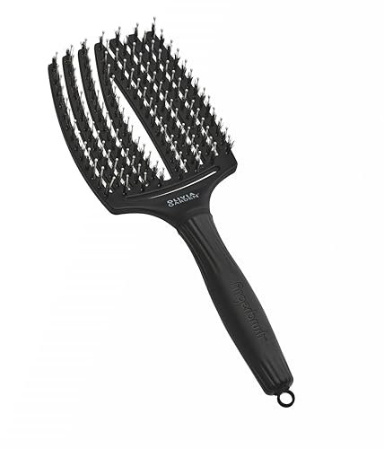 Olivia Garden Fingerbrush Care Iconic - Large - Schwarz - Detangler Bürste mit Wildschweinborsten & Nylon für gesundes und glänzendes Haar