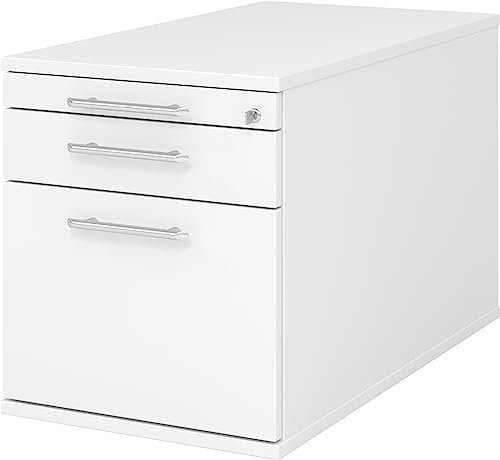 bümö Rollcontainer mit Hängeregister für Hängeordner, Container abschließbar in weiß - Rollwagen mit Hängeregistratur als Schreibtisch Unterschrank od. Bürocontainer m. Relinggriffe