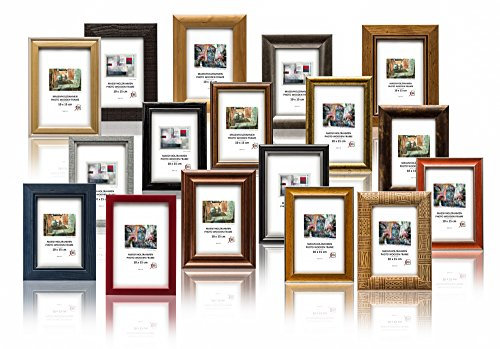 3-B Caja regalo sorpresa - Set di 10 portafoto in legno 15x21 cm (A5), con vetro acrilico, selezionato in modo casuale. Diverse larghezze, colori e stili.