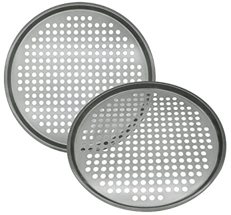 Maxi Nature Pizza Tray Set of 2 - Non Stick Baking, Even Heat Distribution - Pizza Pan for Oven - Perforated Stainless Steel for Crispy Crust - 13 Inch, 33 cm