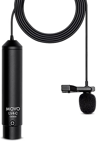 Movo LV4-C Cardioid XLR Lavalier Microphone Phantom Power with Metal Lapel Clip and Windscreen Accessories - Great External Lav Mic for Music, Podcast, Live Stream, Filming or YouTube Recording