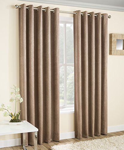 Enhanced Living Vogue Latte Natural 90 x 108 inch (229x274cm) Eyelet Thermal Noise Reducing Dim Out Curtains for Bedroom and Living Room