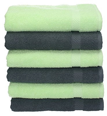 Betz Handtuch 6er Pack Handtücher Set Palermo Größe 50x100 cm 100% Baumwolle - gut trocknend, leichte Qualität - ideal für Sport, Strand, Reisen Farbe anthrazit und grün