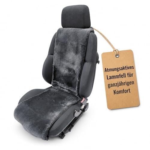 Leibersperger - Funda para asiento de coche de piel de cordero auténtica y con unas medidas de 36 cm (ancho) x 138 cm (longitud),de color pizarra