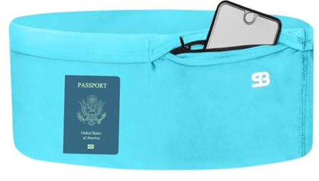 StashBandz Unisex Travel Money Belt, Running Belt, Fanny and Waist Pack, 4 Large Security Pockets and Zipper, Fits All Size Phones Passport and More, Medium
