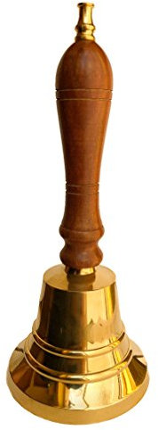 Messing Nautika Tischglocke aus Messing mit Holzgriff, 18 cm hoch - Hängend, Gold, Klassisch, Weihnachten