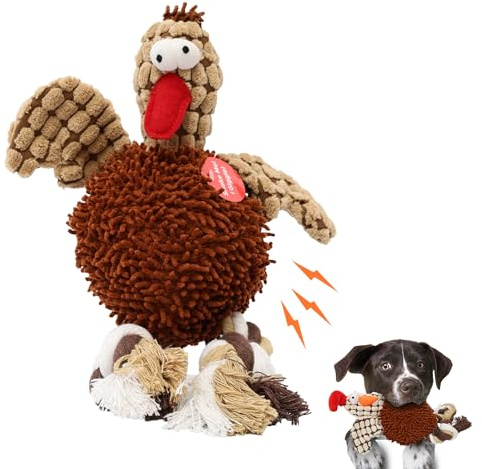 SPOT Gigglers Chicken Dog Toy with Giggle Sound, Textured Plush Tug Toy with Rope Legs, 12 for Small and Medium Dog Breeds