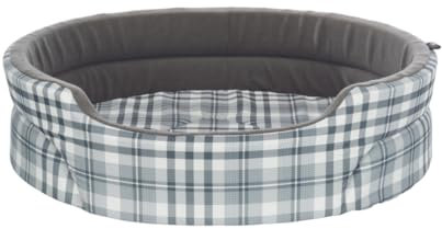TRIXIE Hundebett Lucky 65 × 55 cm in grau/weiß - gemütliches Hundekissen mit Baumwoll-Optik - Hundekorb für mittelgroße Hunde - rutschfest - 37023