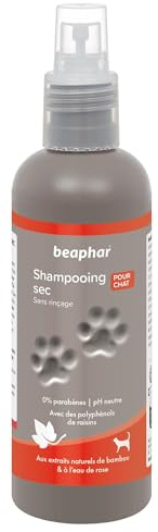 BEAPHAR – Shampoing Sec Premium ultra-doux et parfumé pour chat – Aux extraits naturels de Bambou & d’eau de Rose – Revitalise et rafraîchit le pelage – Limite l’excès de sébum – Sans rinçage – 200 ml