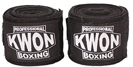 KWON® 5 m Boxbandagen elastisch schwarz Profi Speziell für Vollkontakt - Box - Bandagen Wickelbandagen Faustbandagen Handbandagen Boxen Kickboxen Free Fight Muay Thai Thaiboxen MMA K-1 K1
