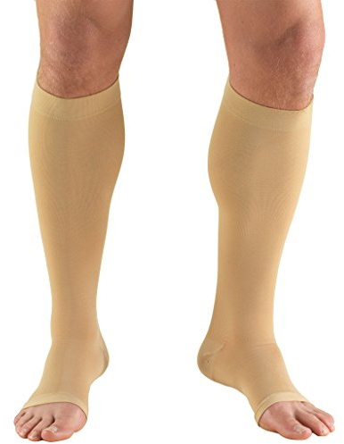 Truform 15-20 mmHg Compression Stockings for Men and Women, Knee High Length, Open Toe, Beige, Large