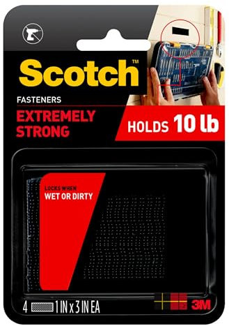 Scotch RF9731 Interlocking Fasteners 1 in x 3 in, Strips, (1 Set Holds 2 lbs), 4, Black, Holds up to 10 lbs