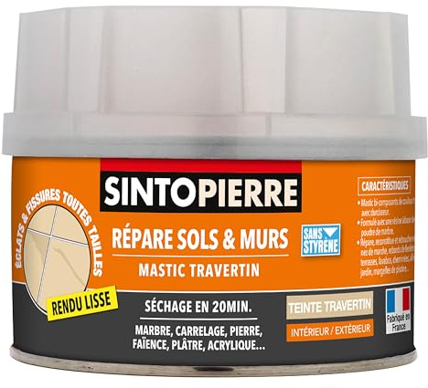 SINTO Ripara Pavimenti e Pareti Travertino – 280 gr – Ricostituito, Ribocca e Colla – Tutti i tipi di pietre – Asciuga Rapidamente