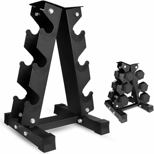 FK Sports 3 Tier Dumbbell Rack Storage Stand Tree Hex Vertical Weight Wide Home Gym fitness | Dumbells Holder Home Fitness Weight Rack Durable Steel, Black,120 kg